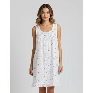 Eileen West Vintage Nightgown Embroidered Floral Ditsy Cotton Sleeveless Mini Wh